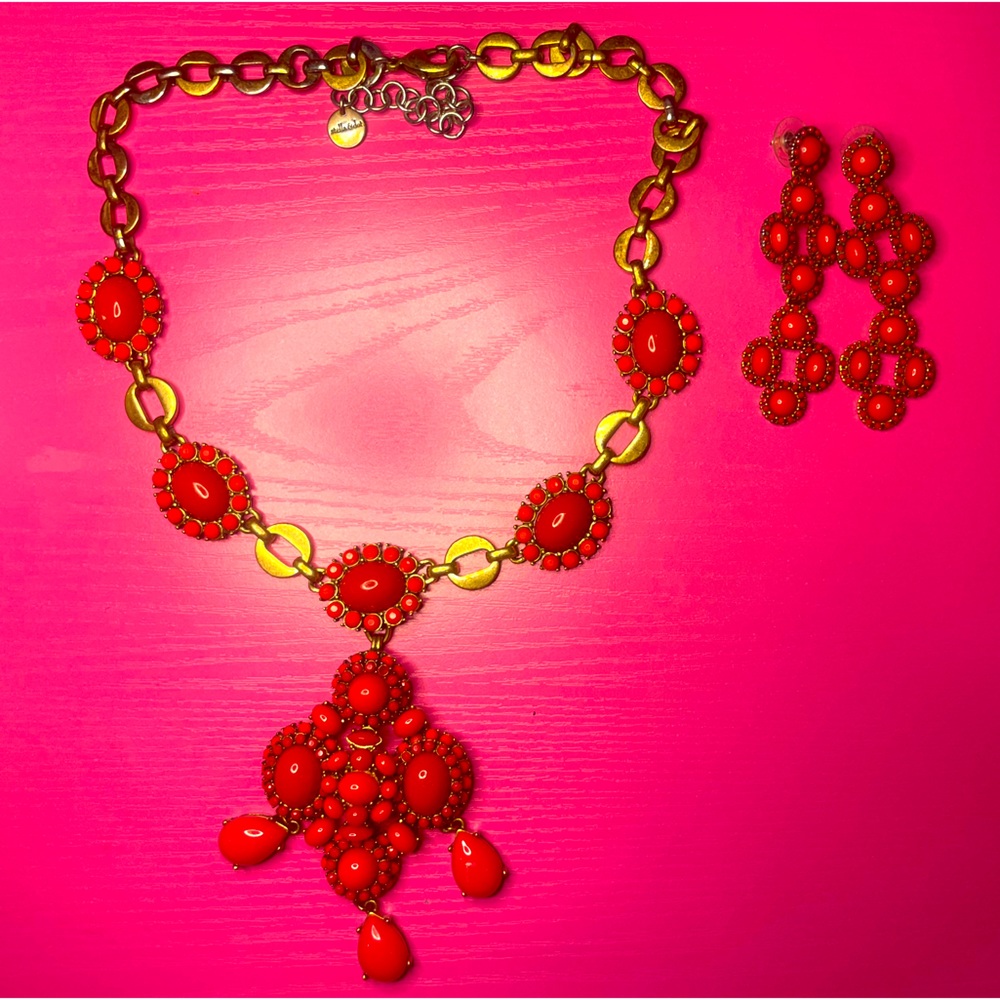 Red Versatile Necklace and Earrings